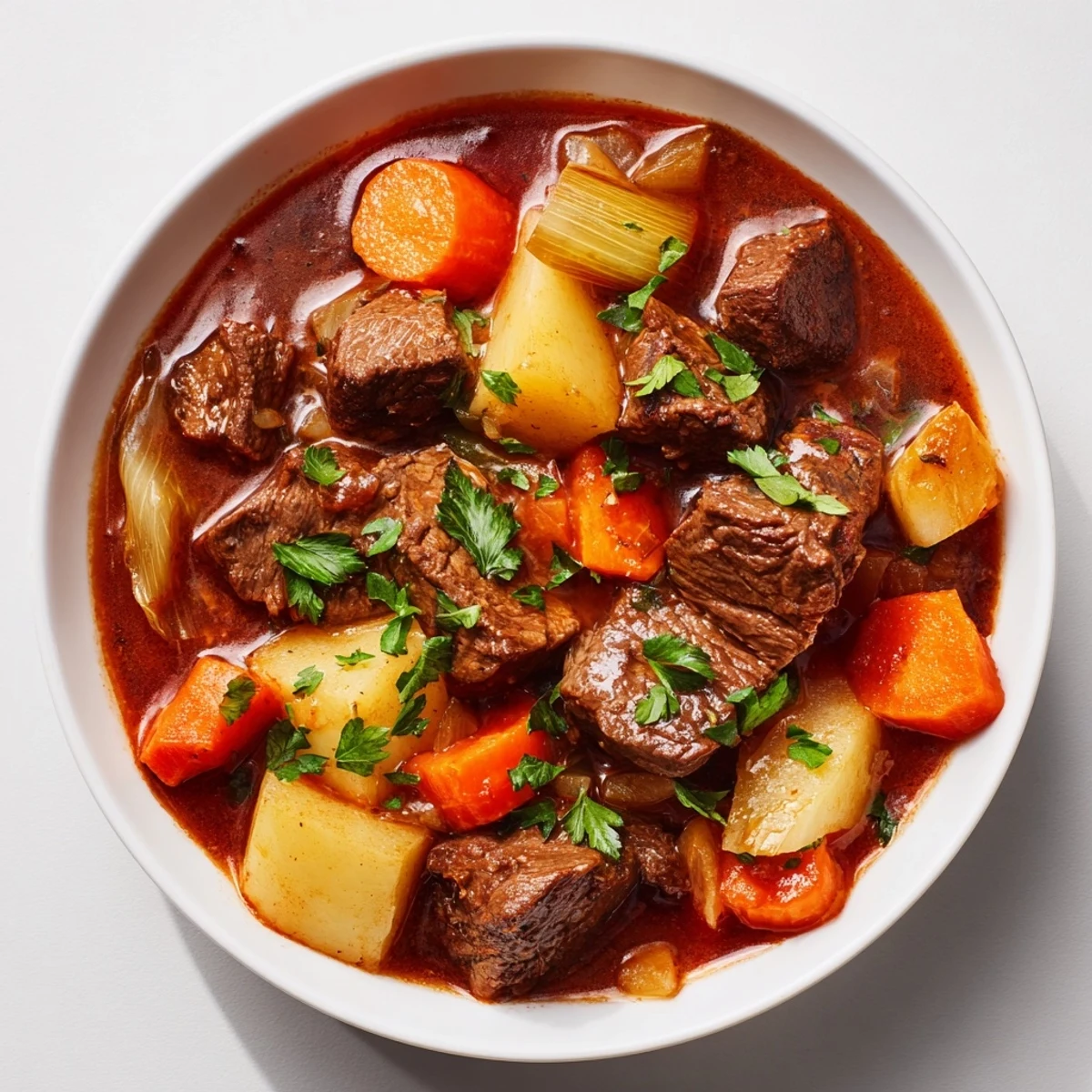 Savory classic beef stew, packed with tender beef and wholesome root vegetables.