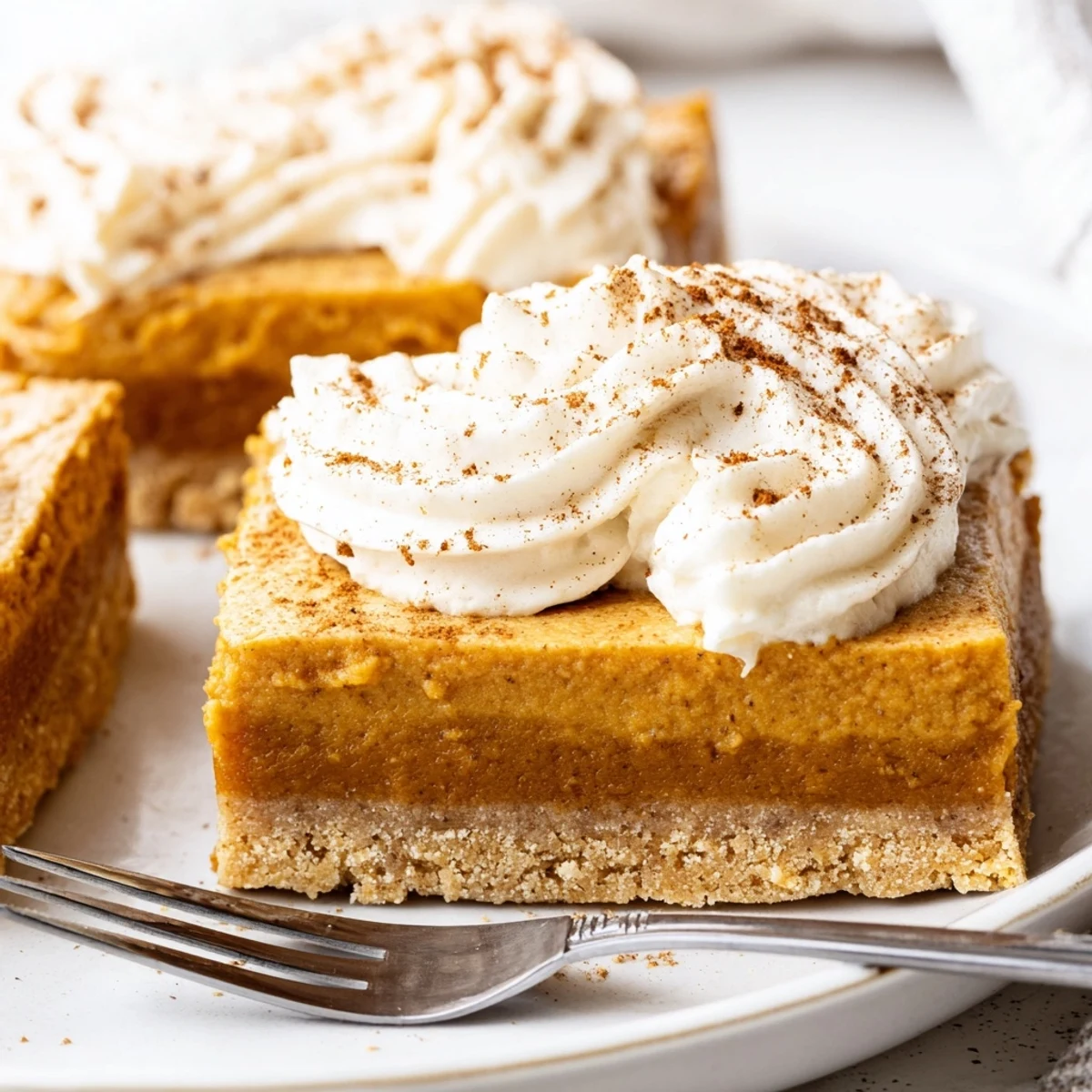 Irresistible pumpkin pie bars, featuring velvety filling over a buttery, spiced crust layer.
