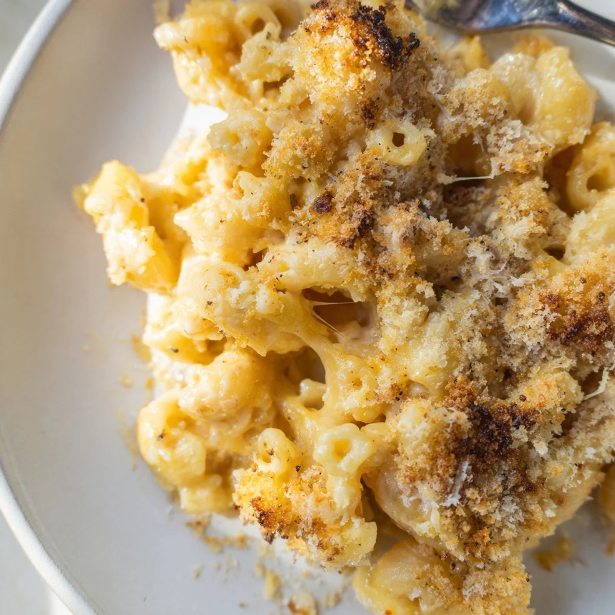 Creamy Baked Macaroni and Cheese topped with crispy golden breadcrumbs, perfect for cozy dinners.  