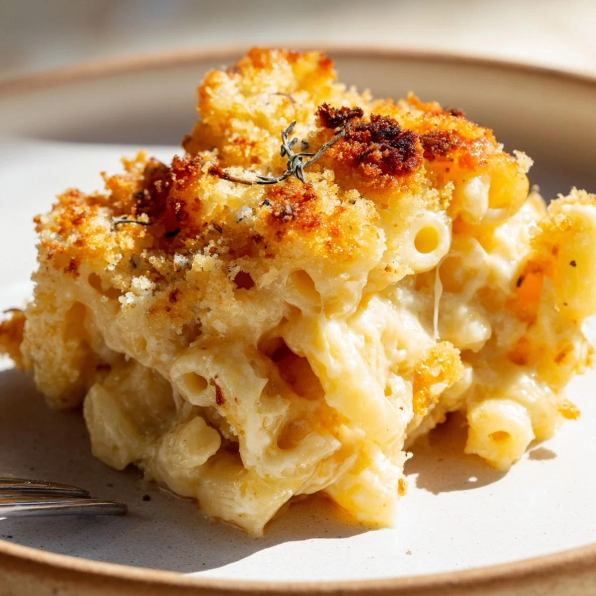 Deliciously cheesy Baked Macaroni and Cheese, served warm with a fresh green salad.