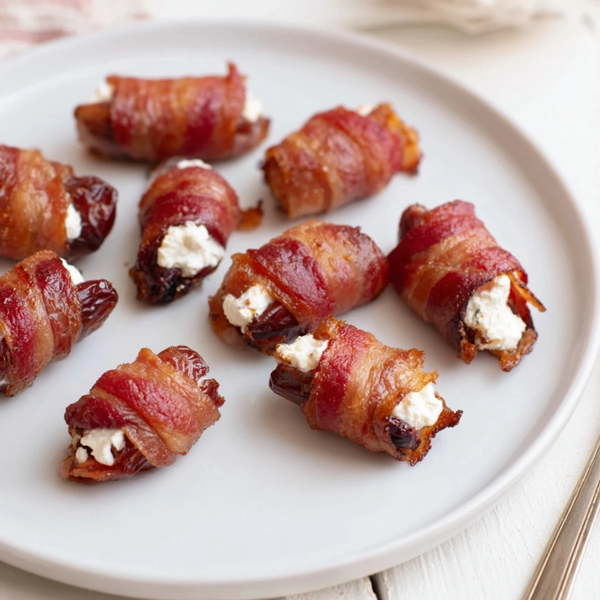 Golden bacon wraps create a savory counterpoint to the sweet goat cheese and delicious dates.
