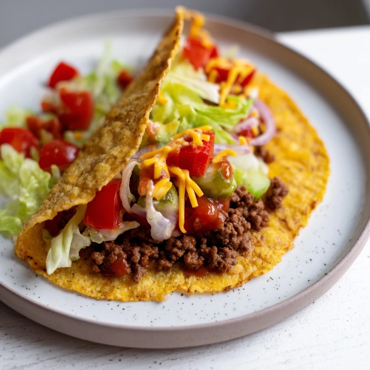 Diced tomatoes and onion atop flavorful Viral Cheeseburger Tacos, perfect for a quick, family-friendly dinner.