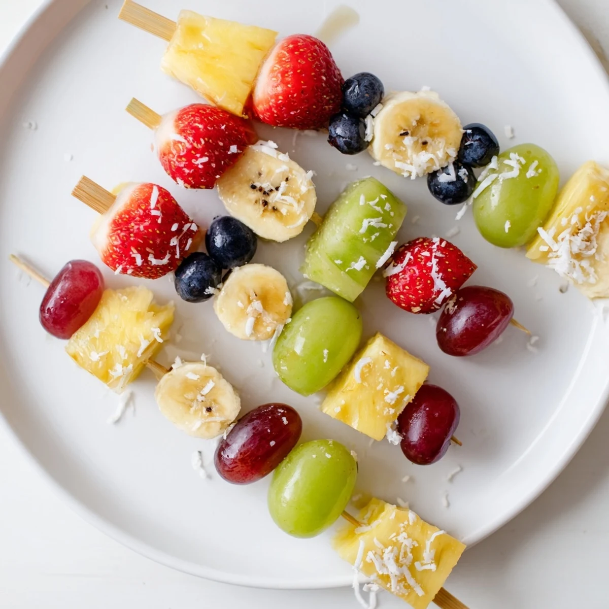 Close-up of easy festive fruit kabobs, a delicious and healthy dessert perfect for any gathering.