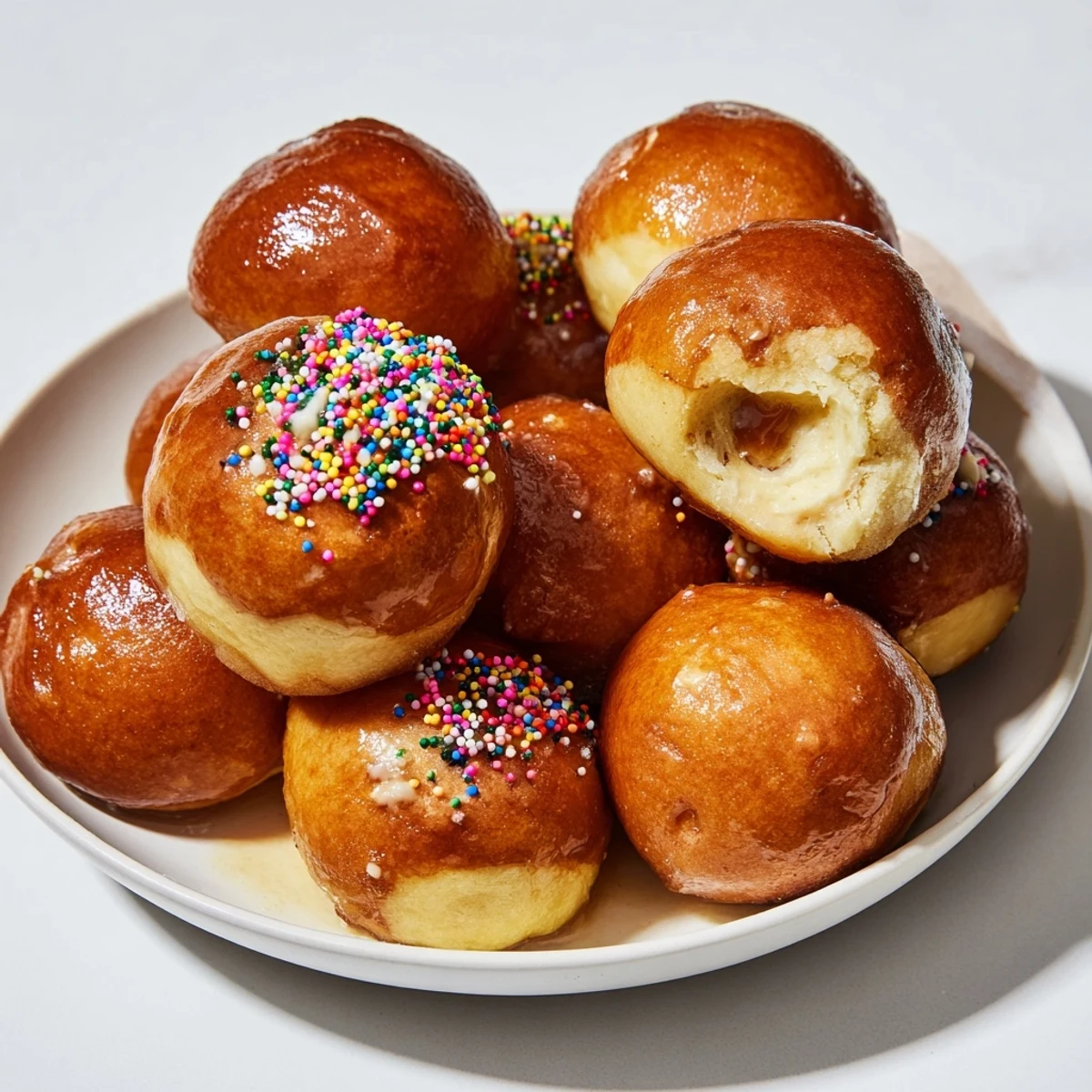 See golden-brown Quick Christmas Biscuit Bombs with a light dusting of sprinkles, perfect for holiday treats.