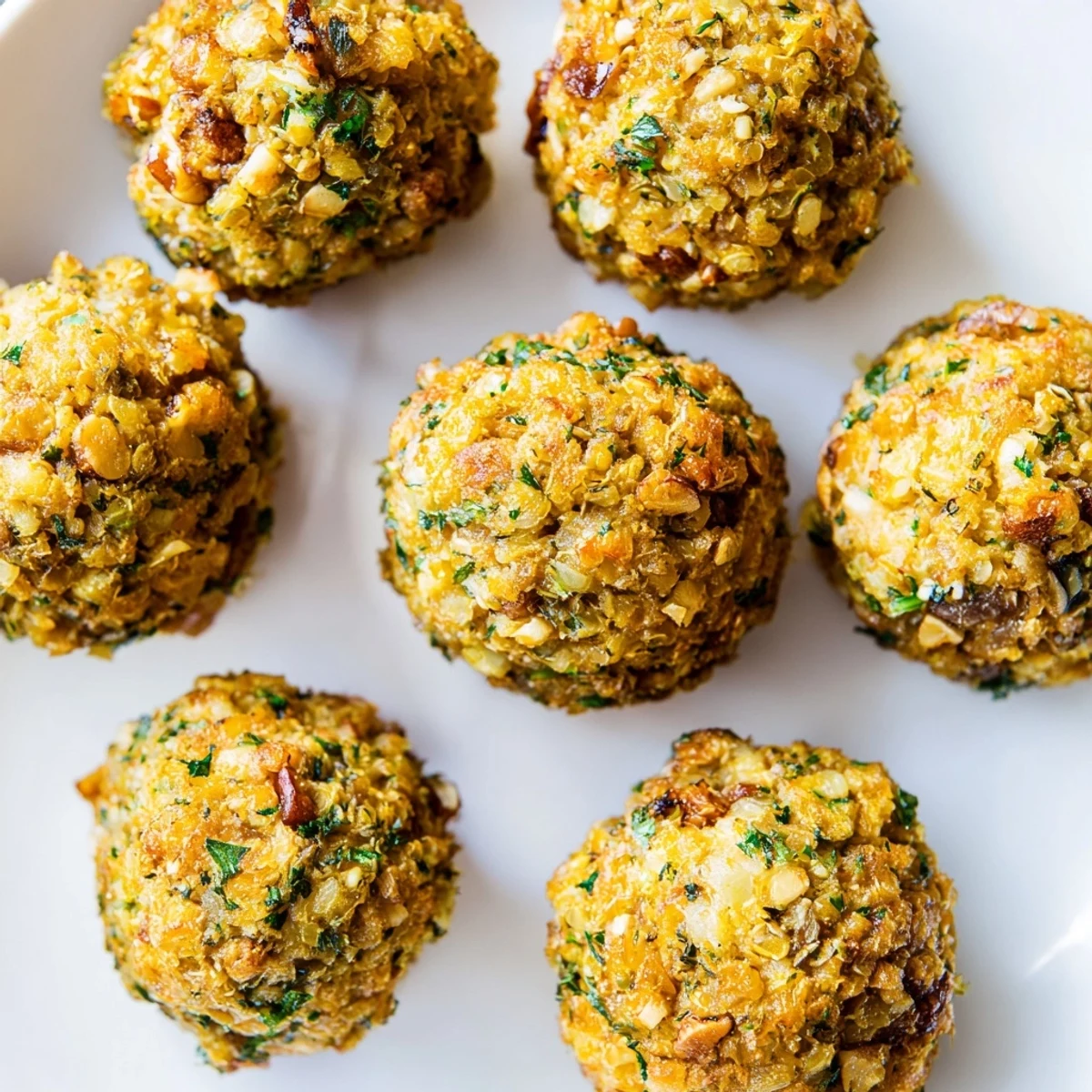 Golden brown, crispy Quick Christmas Stuffing Balls, perfect for a cozy holiday side dish.