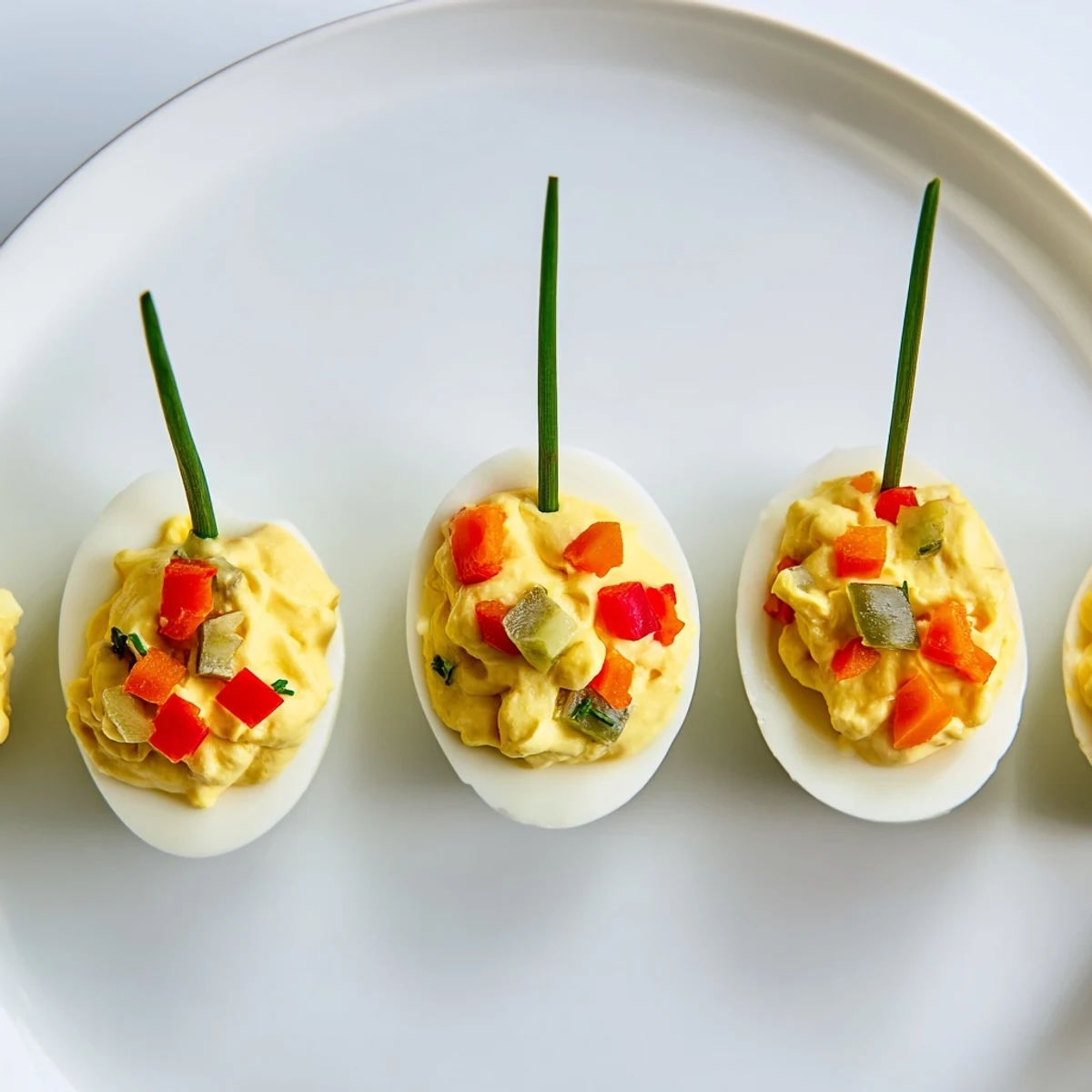 Festive deviled egg ornaments, bright and colorful, ready to serve as a delicious holiday appetizer.