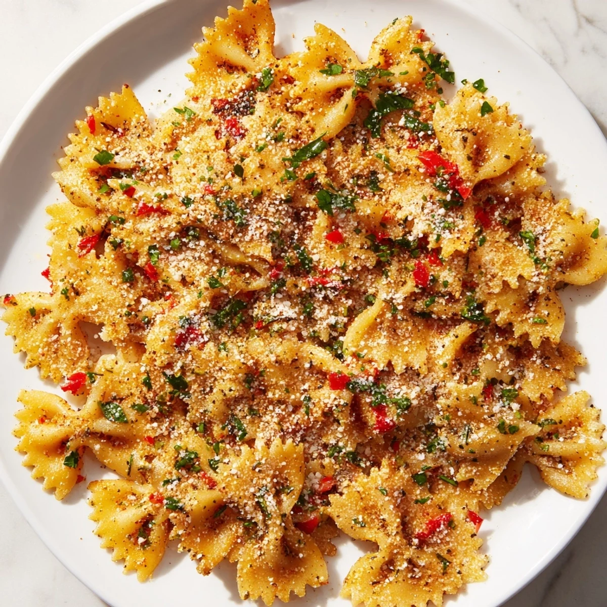 Close-up of baked Lightened Christmas Pasta Chips with holiday garnish, perfect for a festive appetizer.