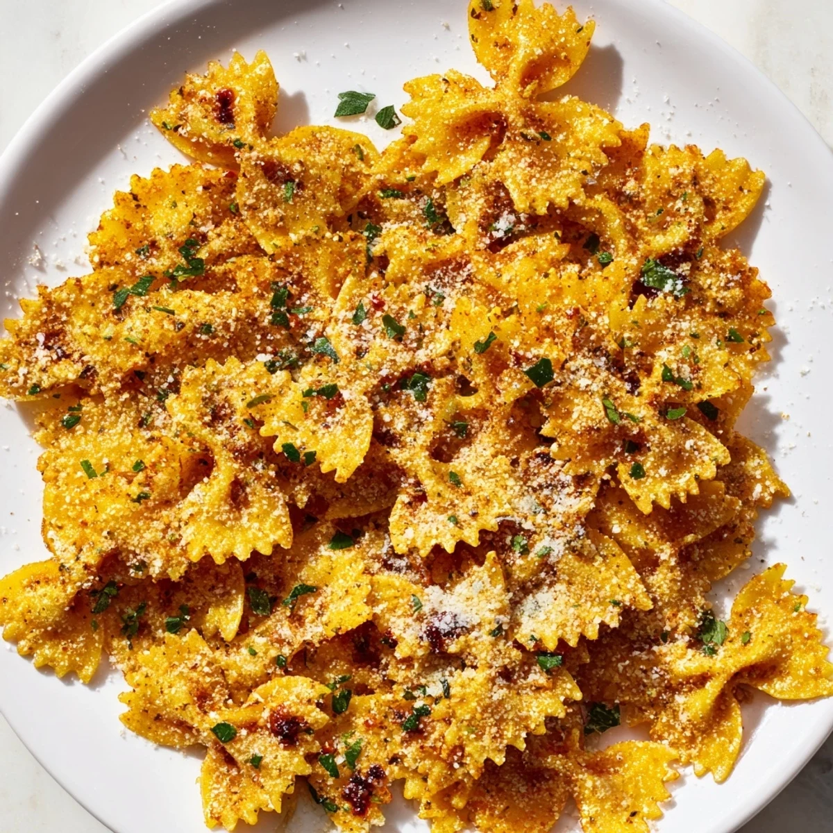 Savory Lightened Christmas Pasta Chips, baked until crispy and golden brown, are a satisfying snack.