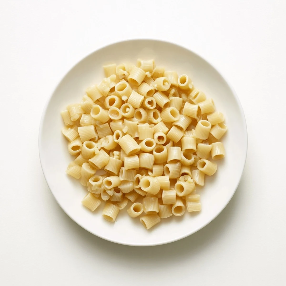 Golden ditalini pasta coated in buttery garlic sauce, a simple 3-ingredient dish.