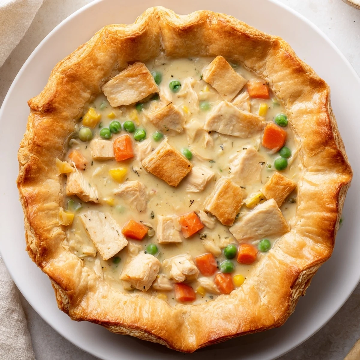 A bubbling and golden Marry Me Chicken Pot Pie offers a comforting, savory aroma and flaky crust.