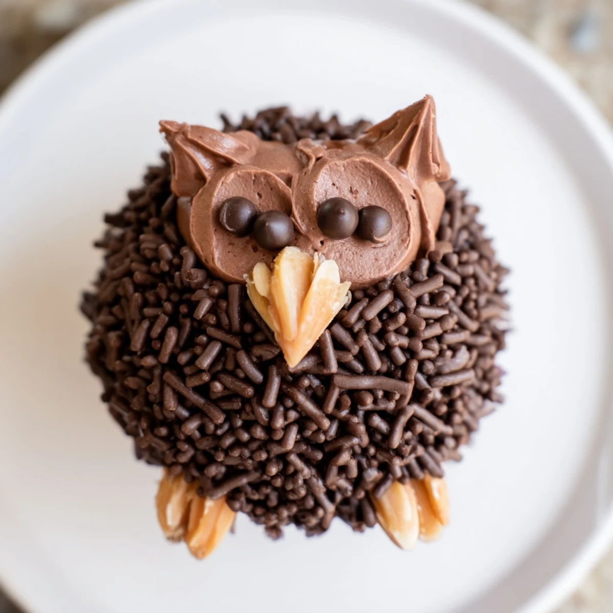 Delectable close-up of the hedgehog cupcake tower: chocolate sprinkles and almond spikes bring these treats to life.