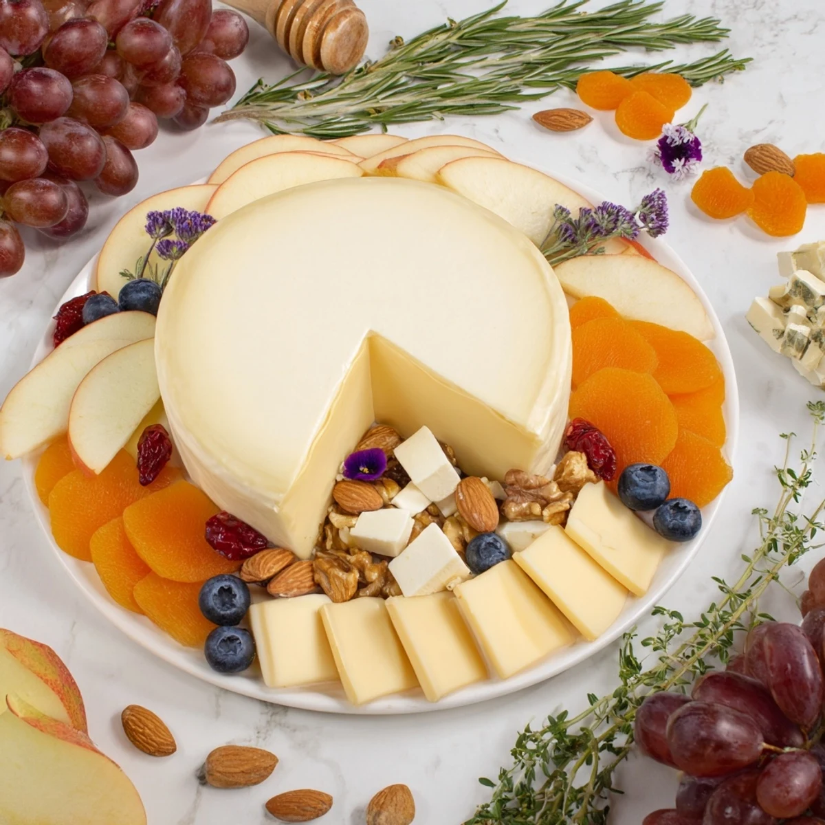 Artisan cheeses paired with fruits and nuts create a beautiful Woodland Creature Cheese Platter centerpiece.