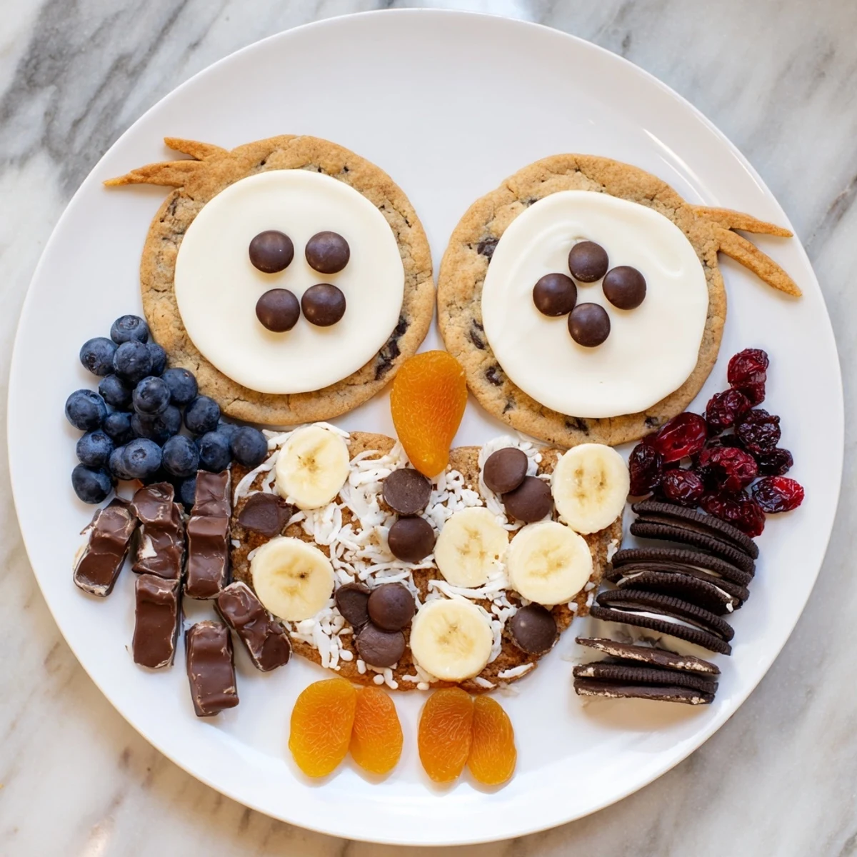 A beautifully arranged Owl Hooting Dessert Board, featuring cookies, candies and dips for a festive treat.