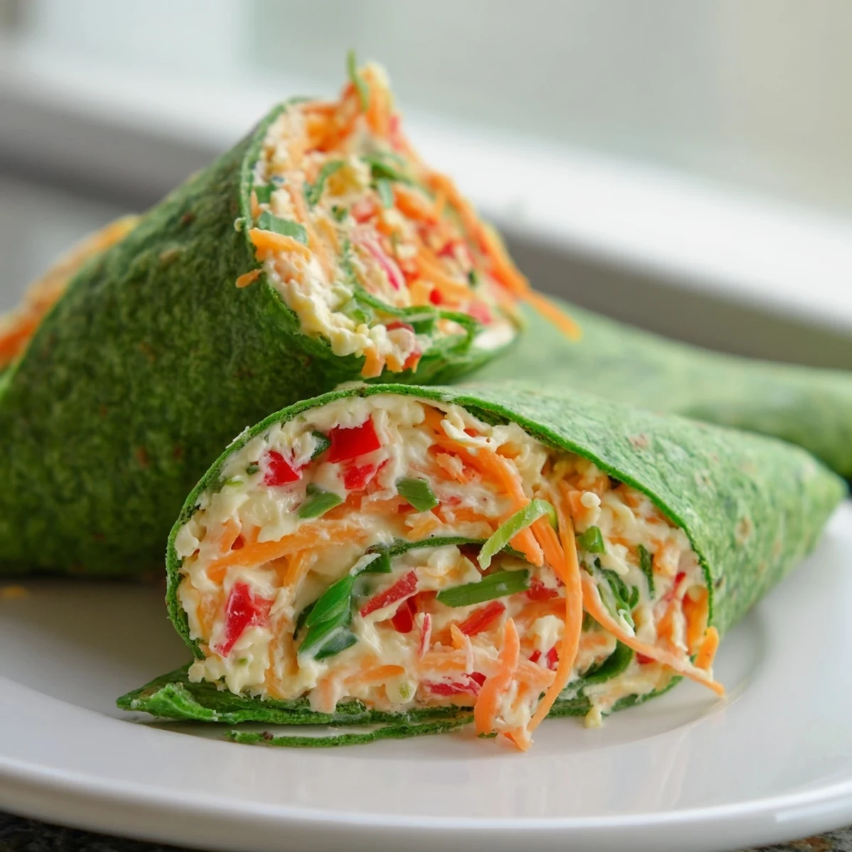 These festive Cozy Scarf Holiday Pinwheel Wraps display creamy filling with colorful, fresh ingredients, ready to serve.