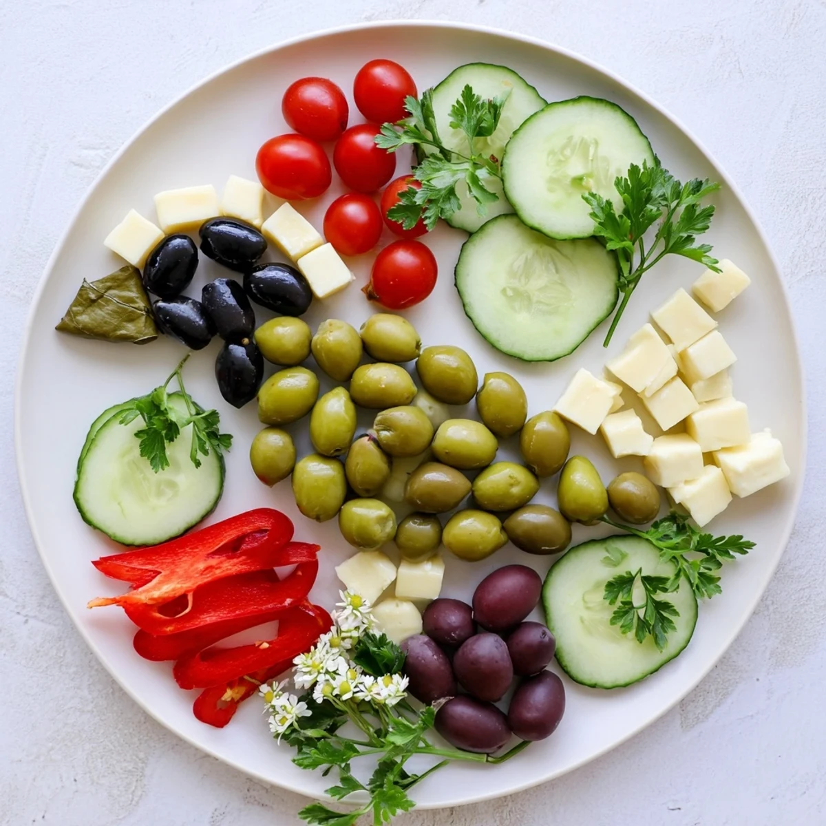 Mediterranean appetizer: a Colombe de la Paix filled with olives, feta, and Manchego, ready to enjoy with friends.