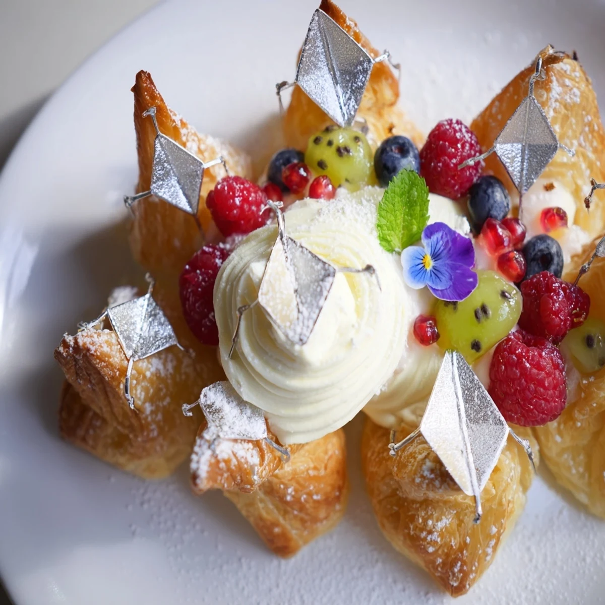 Elegant Luxury Diamond Engagement Platter, featuring creamy vanilla, fresh fruit, and puff pastry diamonds.