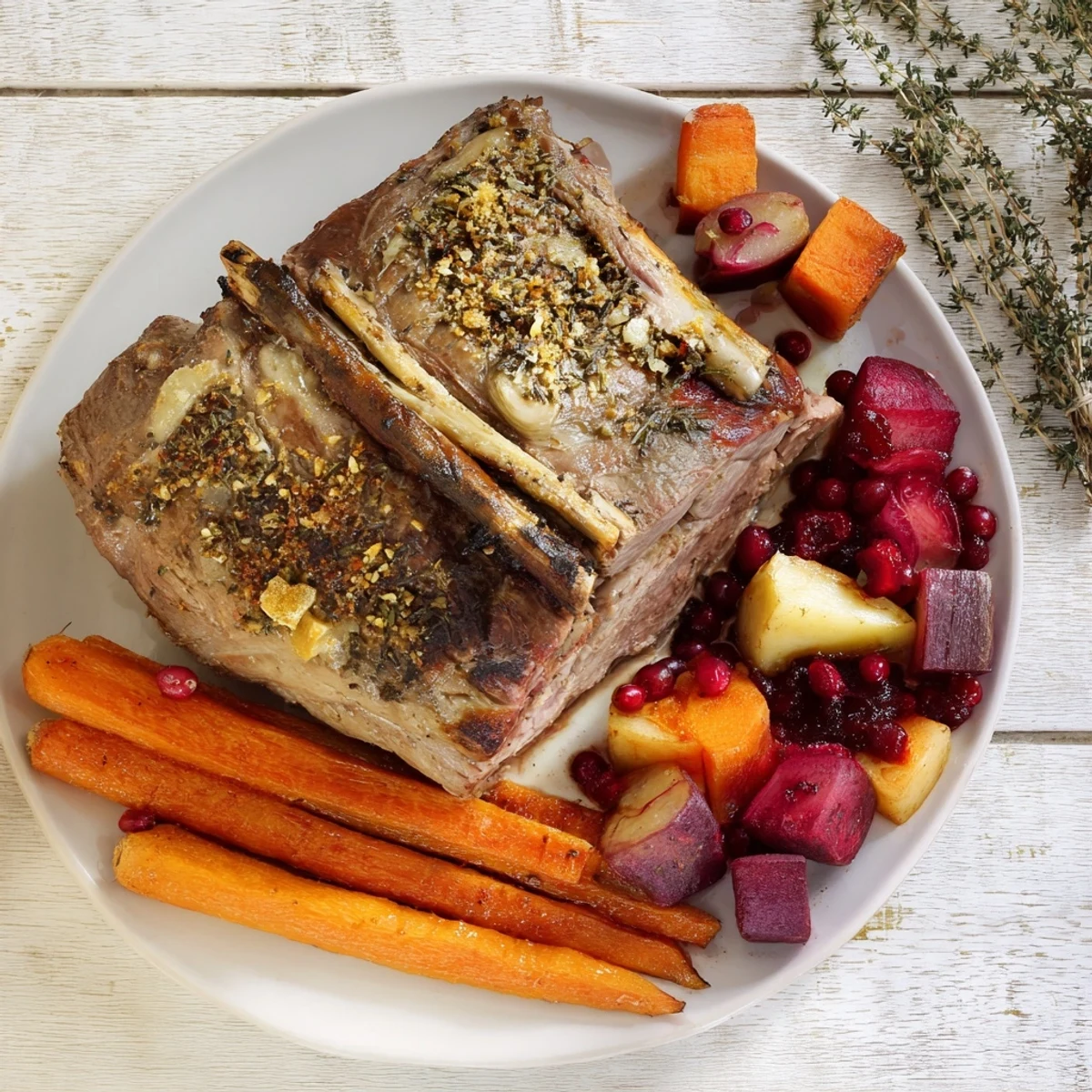 A vibrant Harvest Turkey Platter featuring juicy turkey, roasted vegetables, and a sweet cranberry sauce.