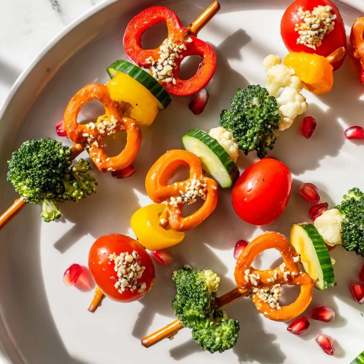 Festive Themed Crudités presents colorful veggie Christmas ornaments ready for dipping into hummus.