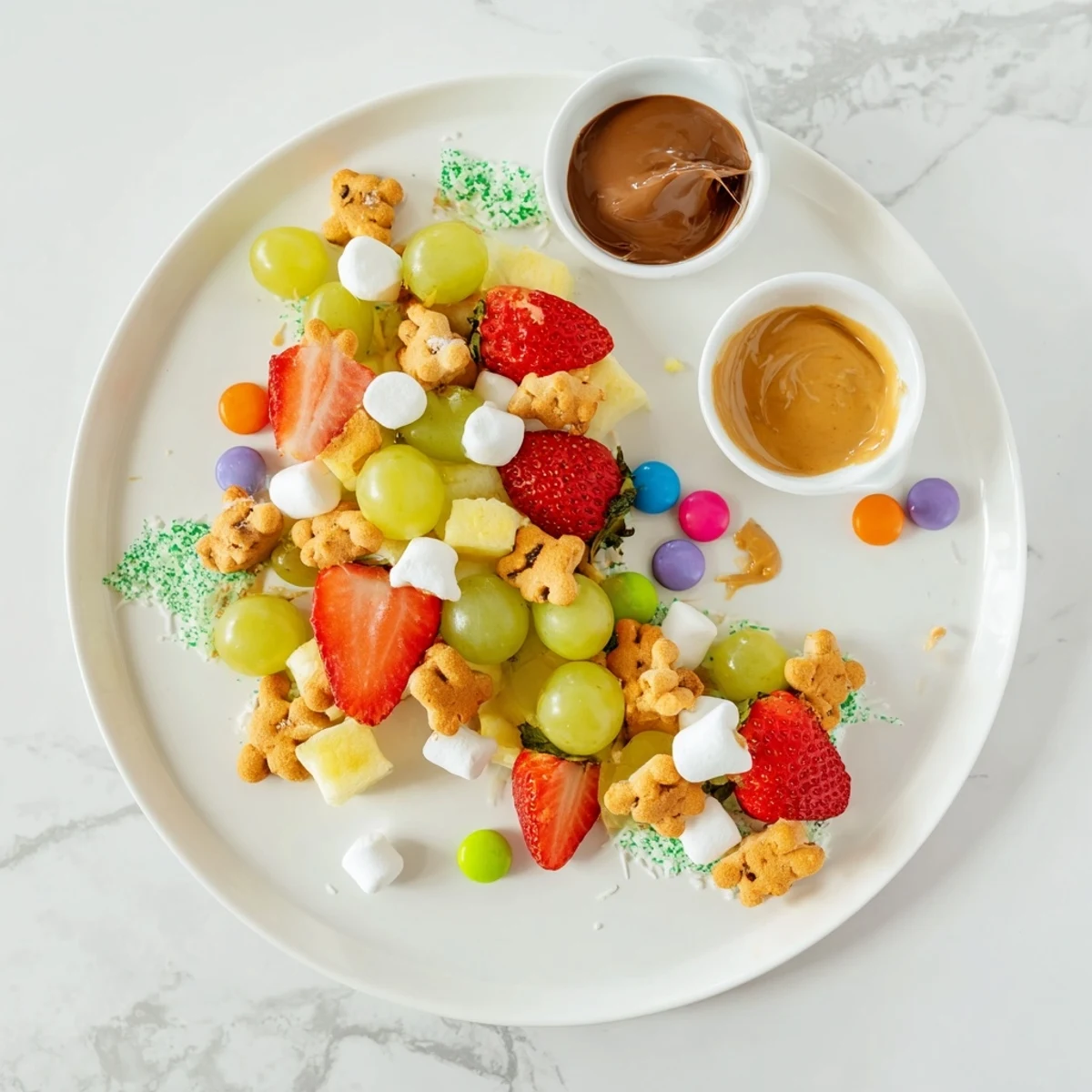 Animal Cracker Safari Board with vibrant fruit, yogurt dips, and excited kids gathering around.
