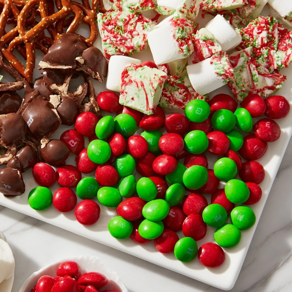This eye-catching Santa's Sack Candy Avalanche showcases an assortment of sweet and salty snacks for Christmas celebrations.