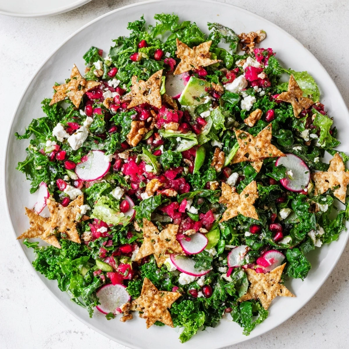 A delicious Winter Salad boasts colorful ingredients and is served with a zesty, fresh salsa.