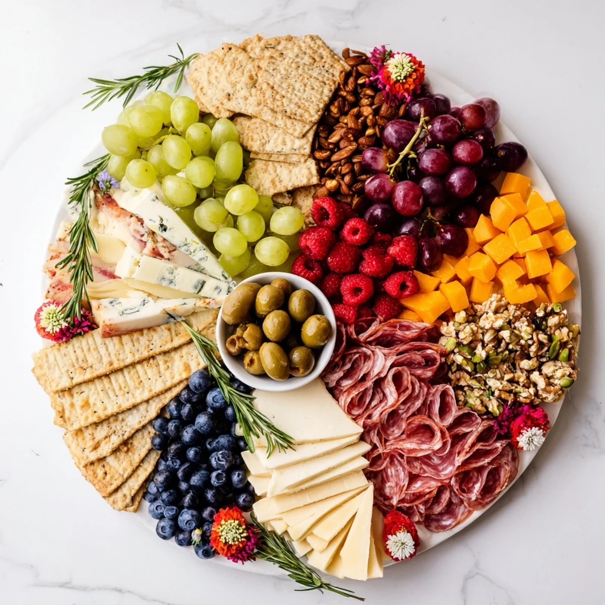 This amazing Nutcracker Suite Board presents a beautiful spread with color-blocked cheeses and delectable charcuterie.