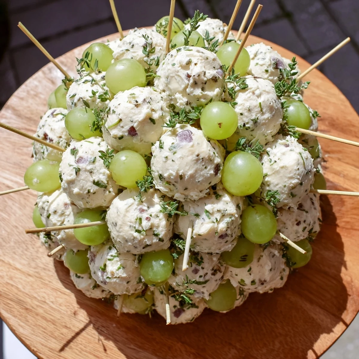 Get ready for the Mistletoe Kissing Ball: a beautiful platter with a pleasing texture of grapes and cheese.