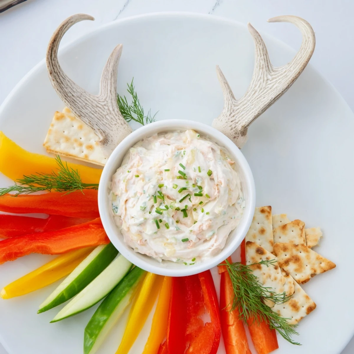 This Reindeer Antler Spread is a party favorite; imagine fresh veggies and cured meats alongside a delicious dip.