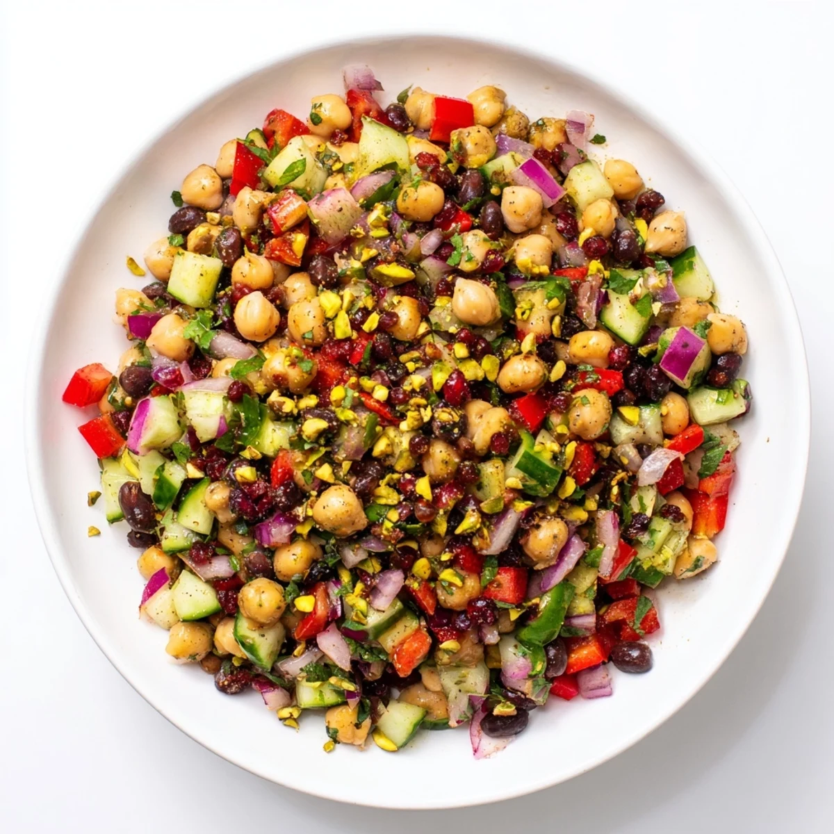 This refreshing Dense Bean Salad with Dubai Chocolate Notes features a delightful medley of textures and flavors.