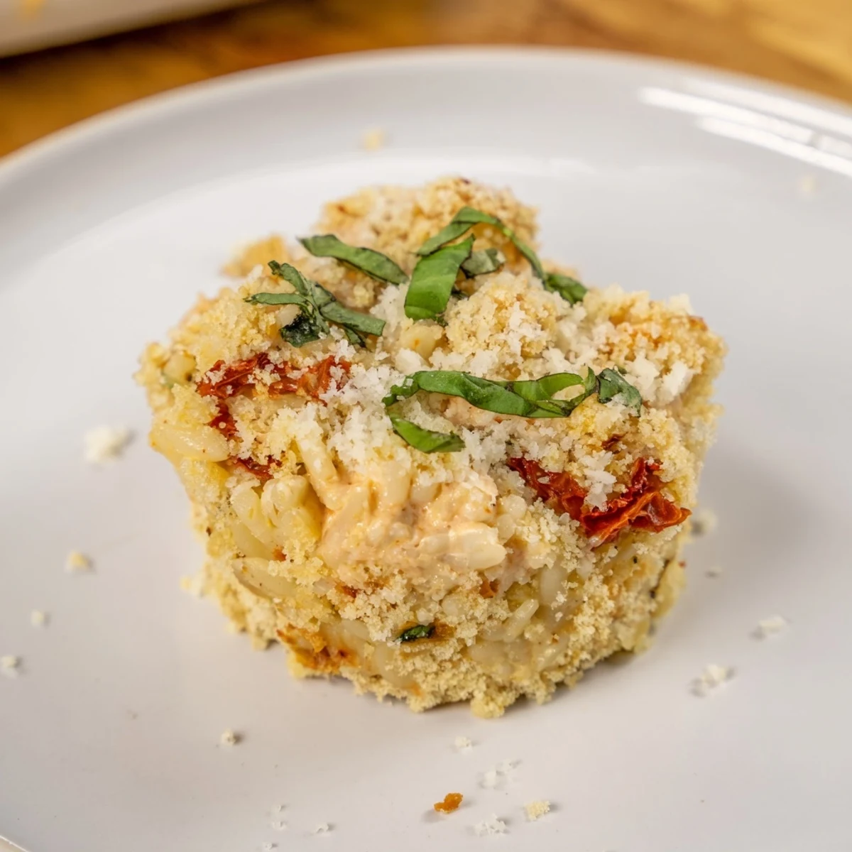 Golden-brown Marry Me Chicken Sushi Bake Cups, featuring orzo and cheesy melted mozzarella topping.