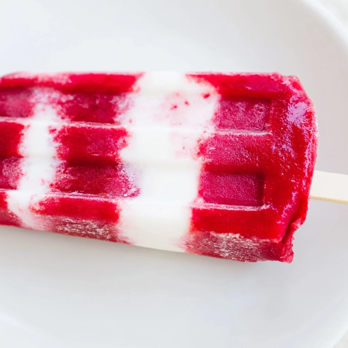 Bright red raspberry swirls in these homemade Raspberry Coconut Ice Pops, perfect for summer.