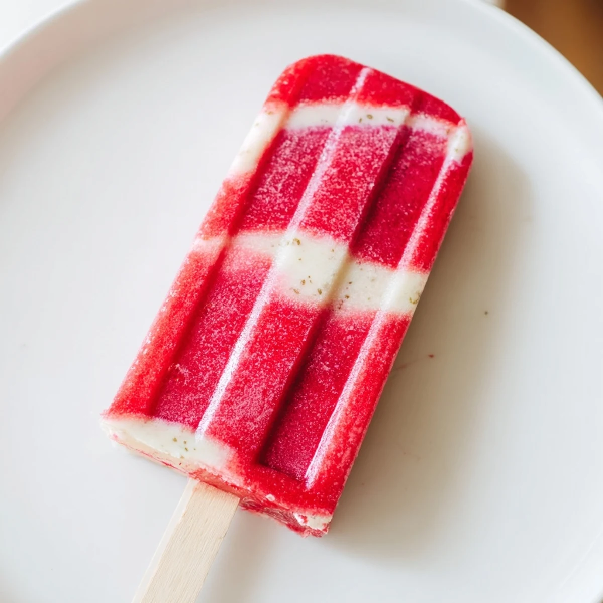 Refreshing Raspberry Coconut Ice Pops: a close-up showcasing creamy coconut layers with visible raspberry seeds.
