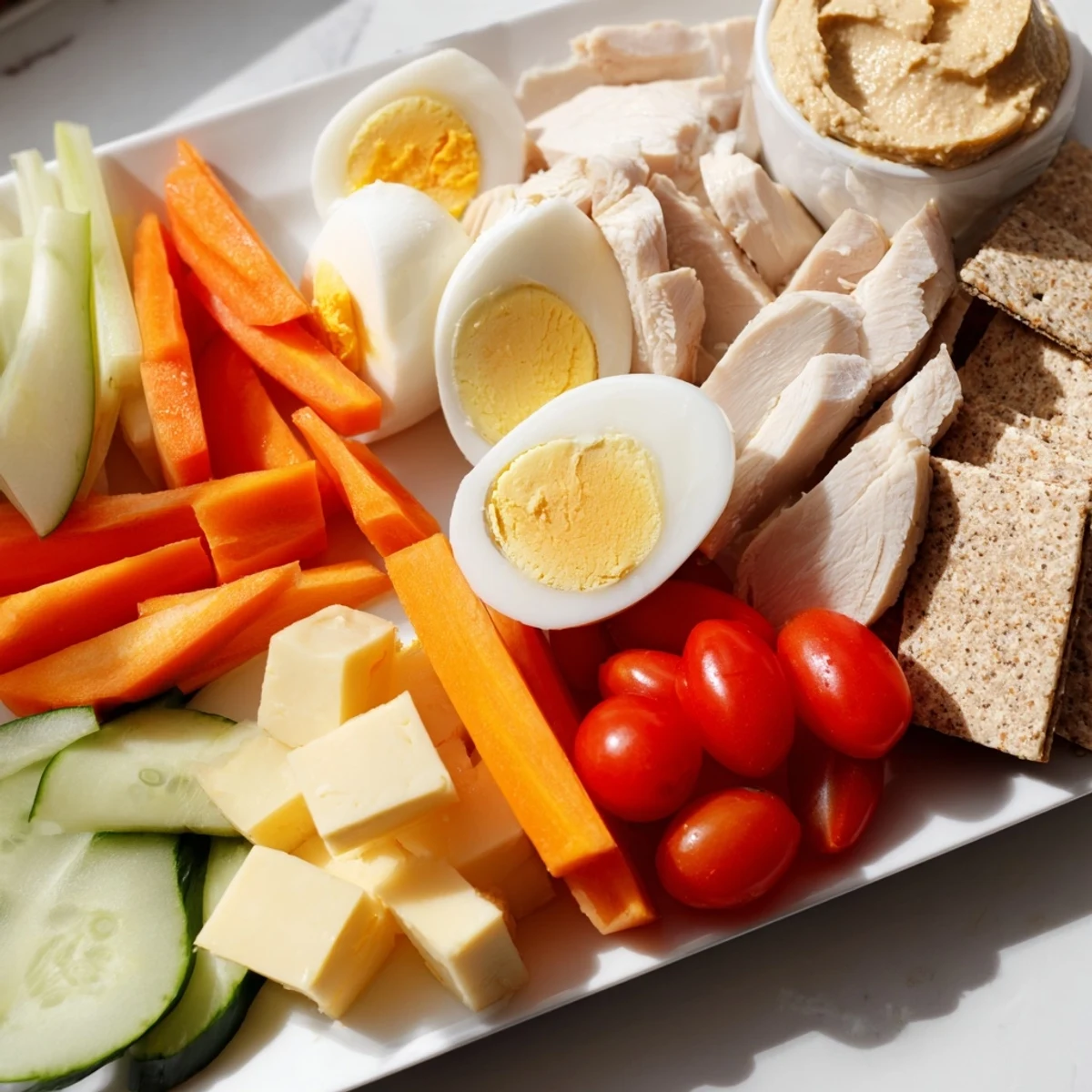 Vibrant Protein Snack Boxes: a delicious and easy-to-pack lunch featuring varied protein sources and fresh produce.