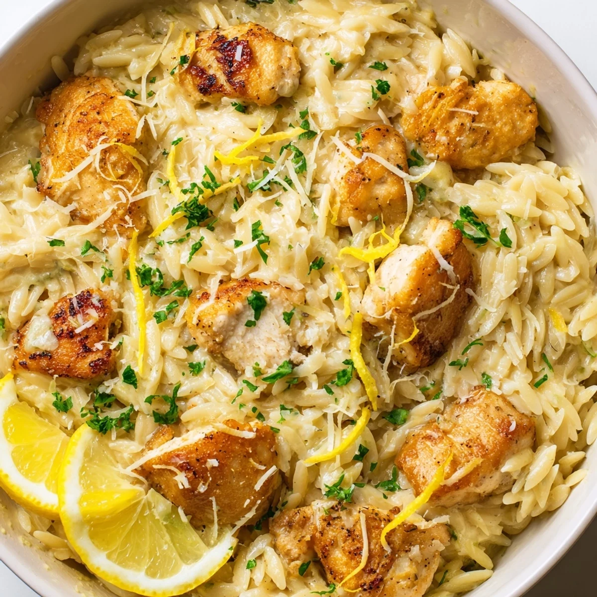 Creamy Lemon Chicken Orzo with tender chicken and bright lemon, a comforting one-pan dinner.