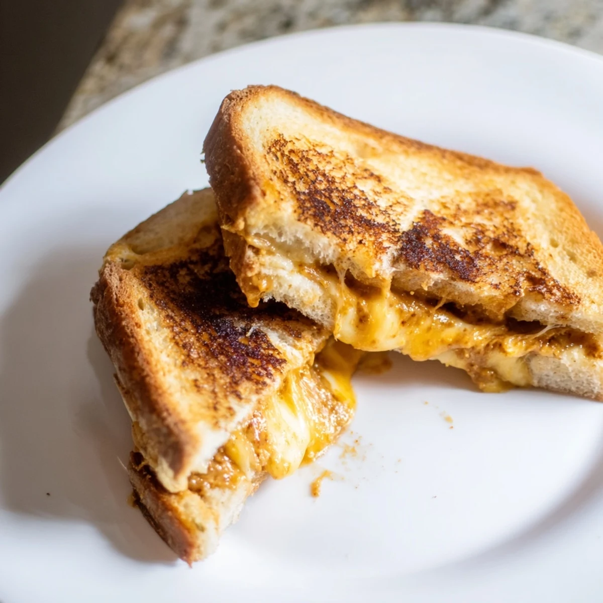 Golden-brown Honey Chipotle Butter Grilled Cheese, oozing melted cheddar, a perfect comfort food sandwich.