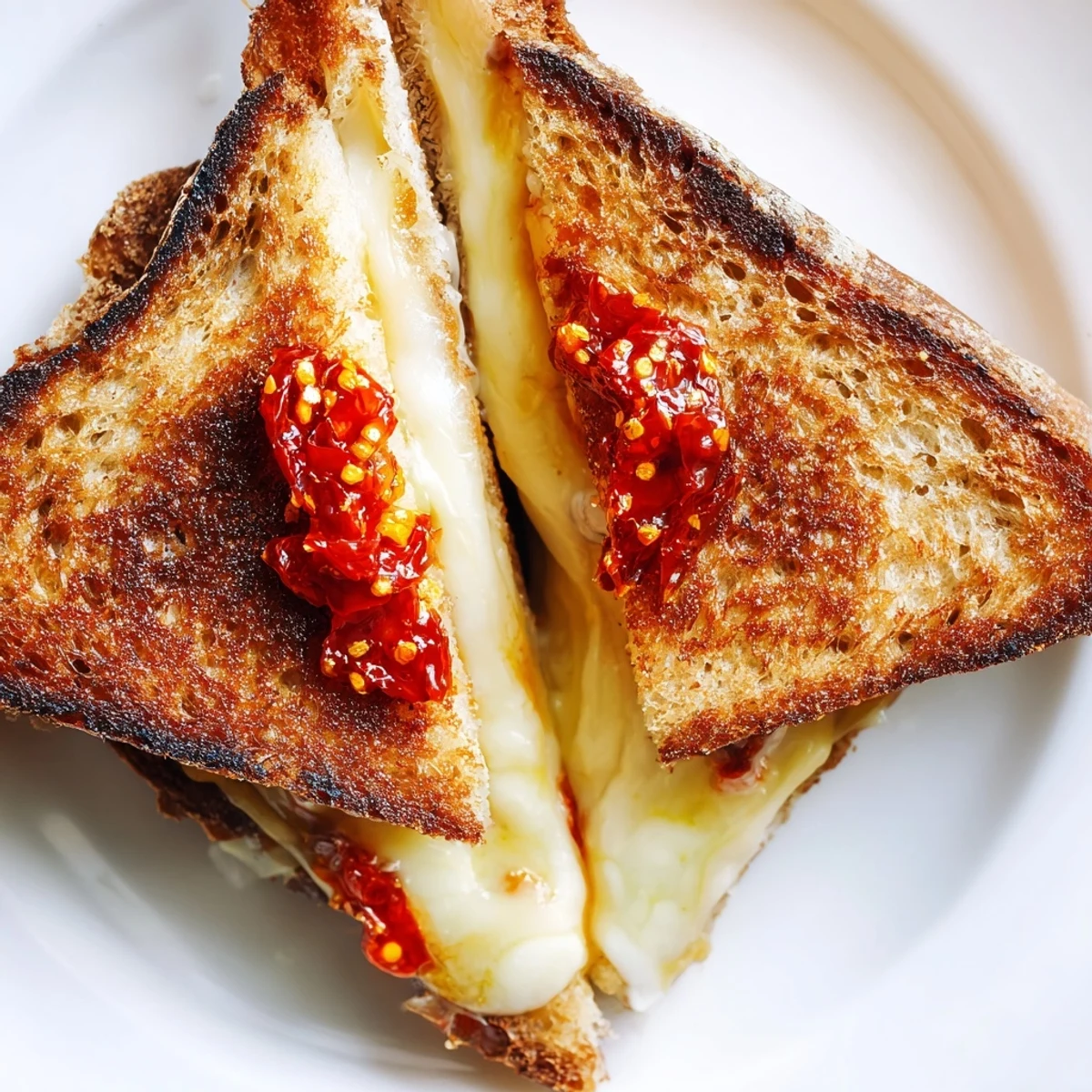 Spicy chili crisp embraces creamy brie in this easy Brie and Chili Crisp Grilled Cheese, a comforting classic.