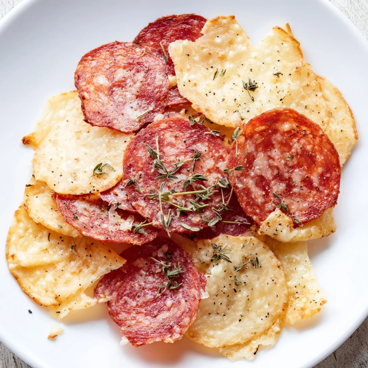 Crispy and savory charcuterie chips, the perfect party snack, ready to be enjoyed with a red wine.