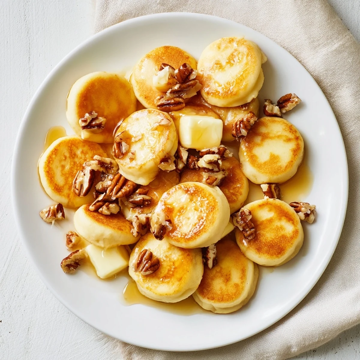 Close-up of fluffy Pancake Brie Bites, drizzled with honey, ready to savor and enjoy.