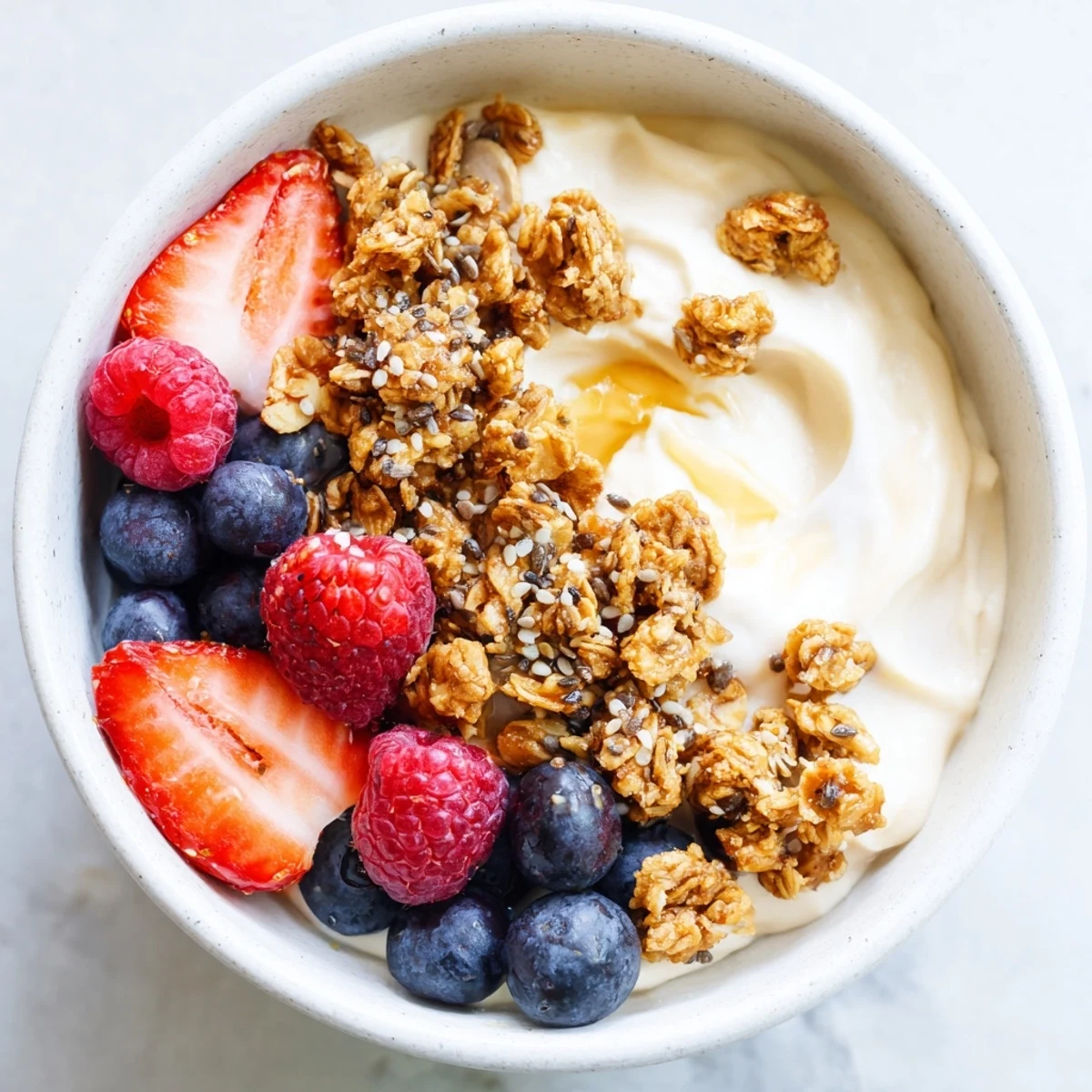 Enjoy a quick and easy dry yogurt bowl, packed with protein and fresh fruit.
