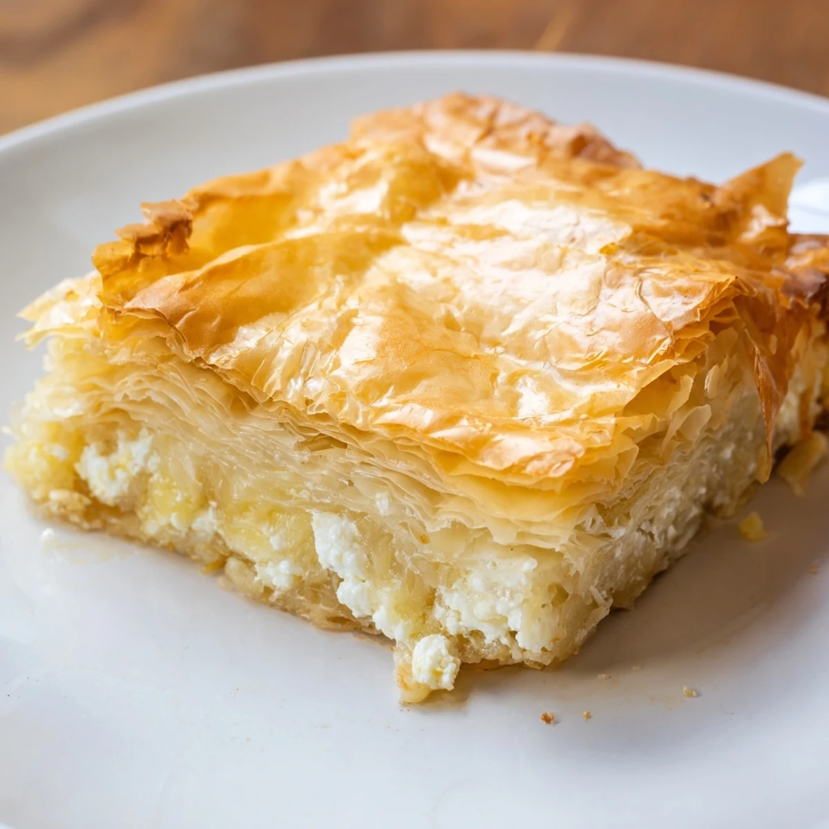 Golden-brown Bulgarian Banitsa, a flaky savory pastry, perfectly baked for breakfast enjoyment.