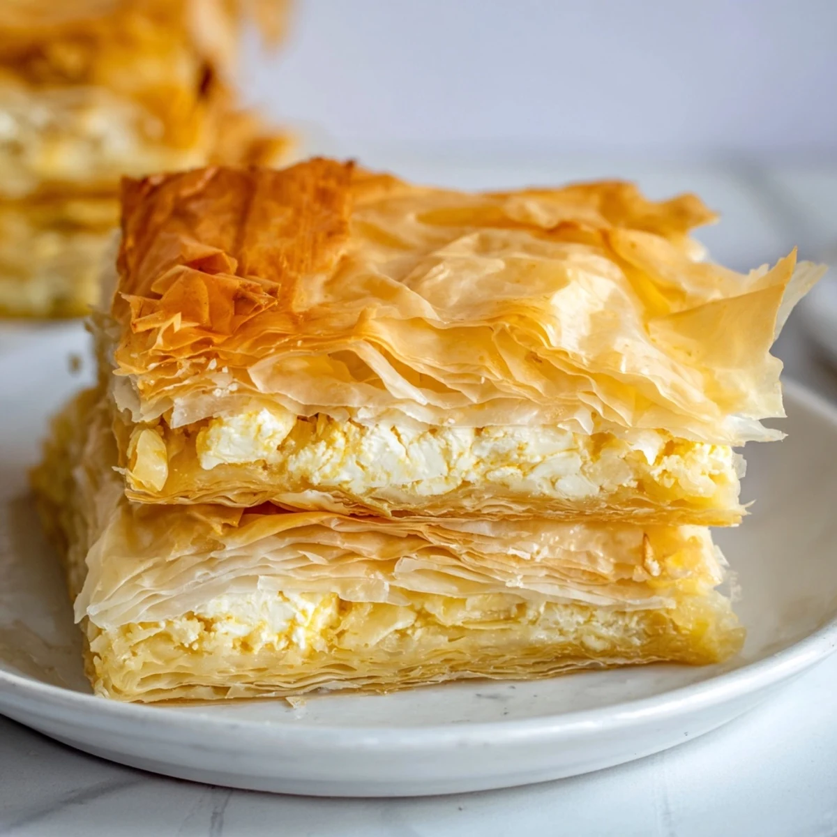 Imagine this: a warm, delicious slice of Bulgarian Banitsa filled with creamy feta, ready to eat.