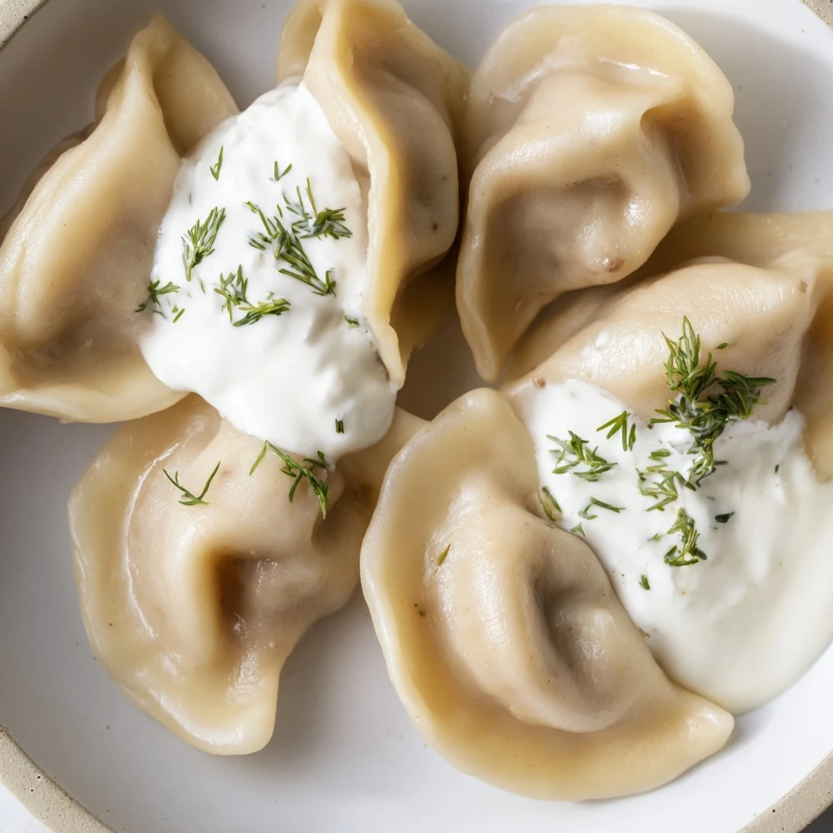 Golden, cooked Russian pelmeni in a bowl; imagine the tender dumplings, ready for a warm meal.