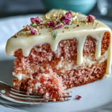 Gorgeous pink velvet cake with rosé infusion and decadent gold drip.