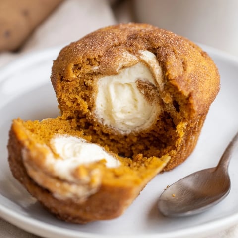 Moist pumpkin spice cream cheese muffins with warm spices, perfect for breakfast.