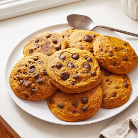 Soft Pumpkin Chocolate Chip Cookies fresh from the oven, drizzled with warm, melted chocolate.  