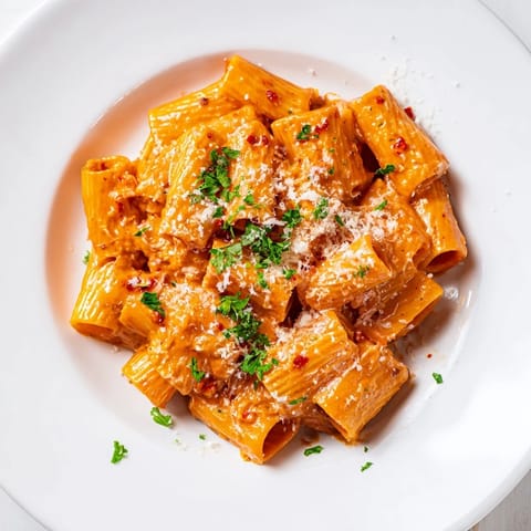 This flavorful Gigi Hadid-style spicy rigatoni features perfectly cooked pasta in a velvety, vibrant vodka sauce.