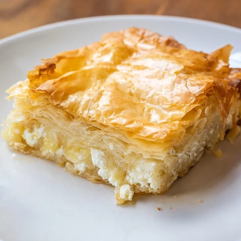 Golden-brown Bulgarian Banitsa, a flaky savory pastry, perfectly baked for breakfast enjoyment.