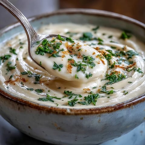 A bowl of creamy White Bean and Parmesan Soup garnished with fresh parsley and extra grated Parmesan, served alongside crusty artisan bread for dipping.