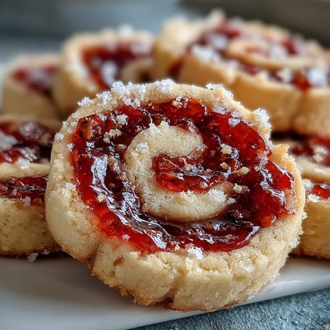 Freshly baked Raspberry Swirl Shortbread Cookies on a cooling rack, showing golden edges and jam centers.