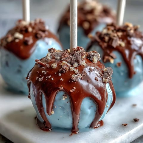 Robins Egg Blue Cake Pops with speckled chocolate coating, perfect for Easter dessert tables and spring celebrations.